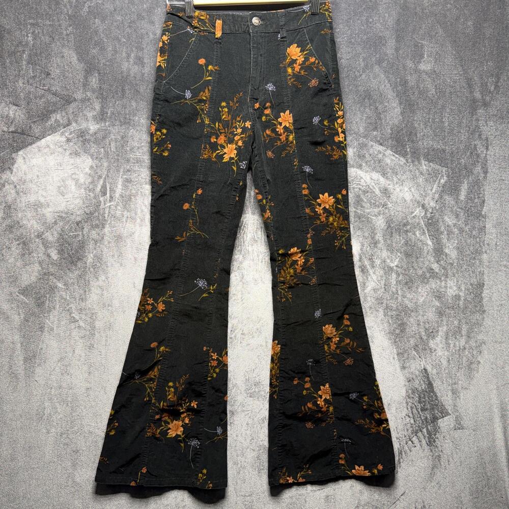 FOREVER 21 Pants Womens S Black Slim Flare Corduroy Floral Stretch Casual